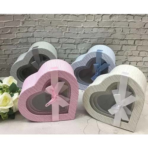 ALVİN 3LÜ KALPLİ PENCERELİ HEDİYELİK KUTU