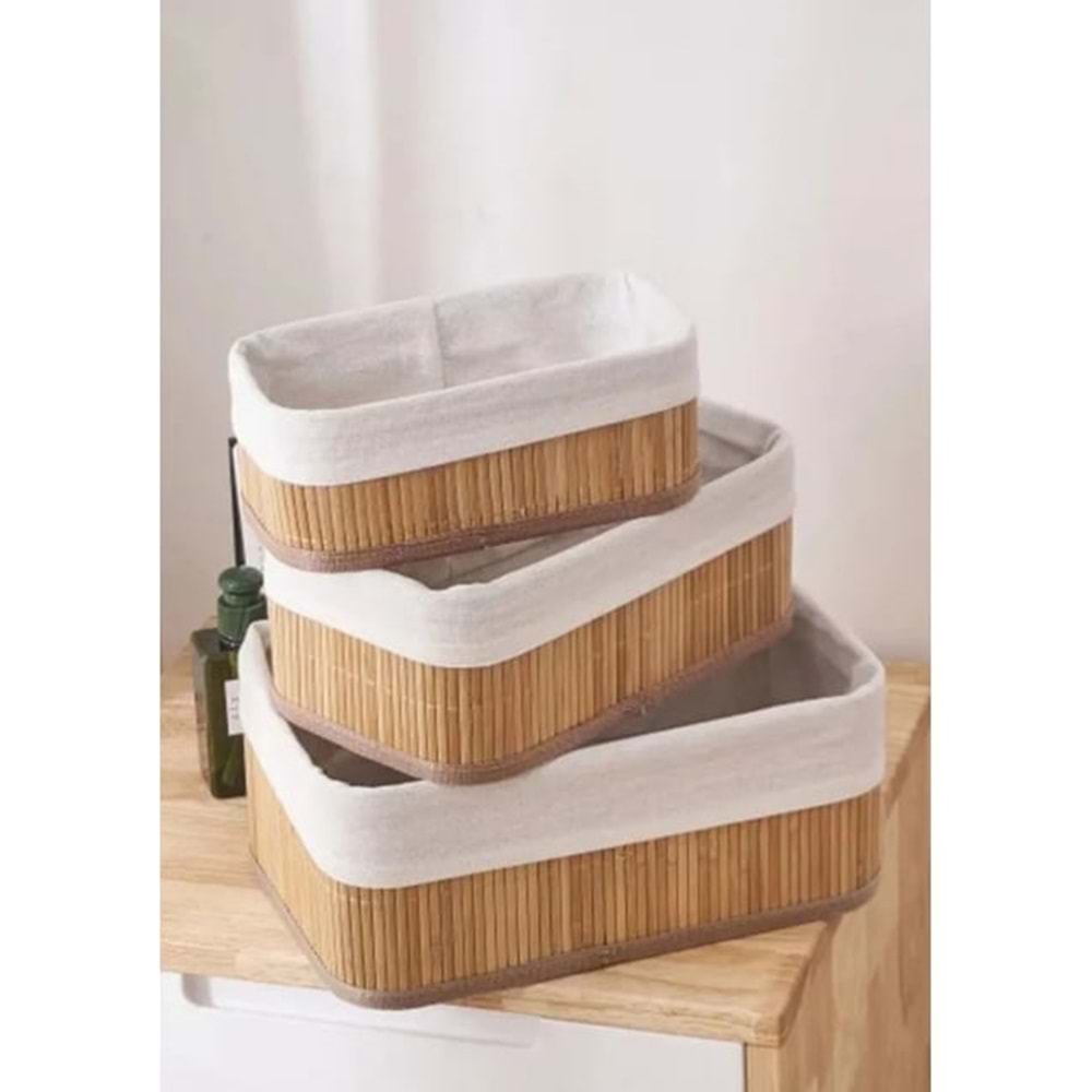 ALVİN 3LÜ DİKDÖRTGEN BAMBU SEPET