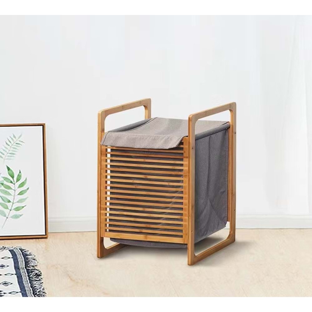 ALVİN BAMBU BEZ KAPAKLI KİRLİ SEPETİ